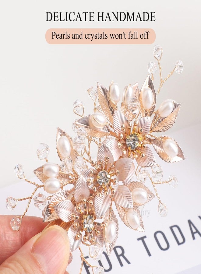 Sppry Floral Crystal Pearl Alligator Hair Clip and Rhinestone Bobby Pins, Elegant Hair Accessories for Bridal Women in Wedding or Prom, Set of 3 (Gold) - Image 4